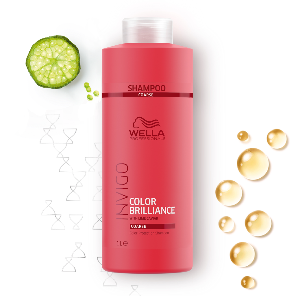 A liter-size bottle of Wella Brilliance Shampoo