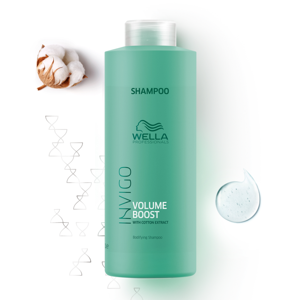 A liter-size bottle of Wella Volume Boost Shampoo