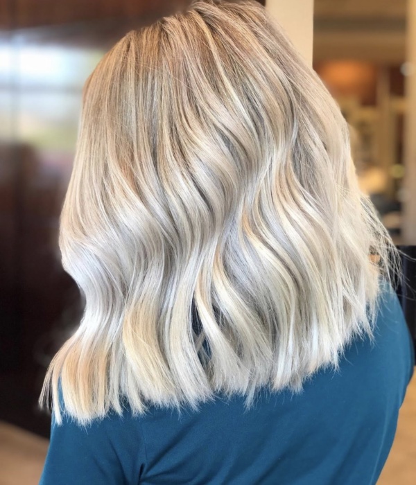 Beautiful bright blonde with angled bob