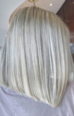 White Blonde Hair With Long Angled Bob